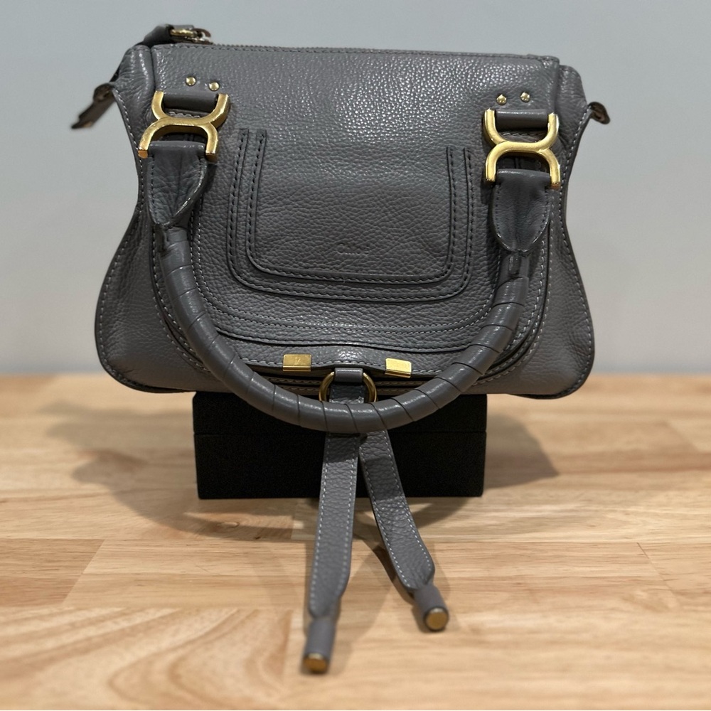 Gray Leather Handbag